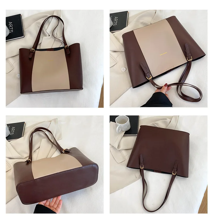 Minimalist Tote Bag with Detachable Inner Pouch Gold Hardware Large Capacity Shoulder Purse for Women Commuter Work Handbag