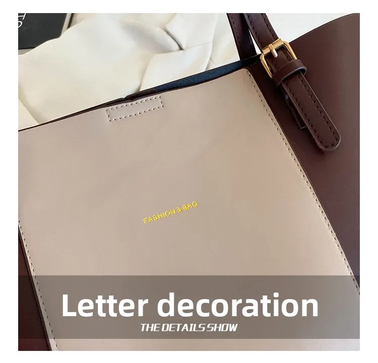 Minimalist Tote Bag with Detachable Inner Pouch Gold Hardware Large Capacity Shoulder Purse for Women Commuter Work Handbag