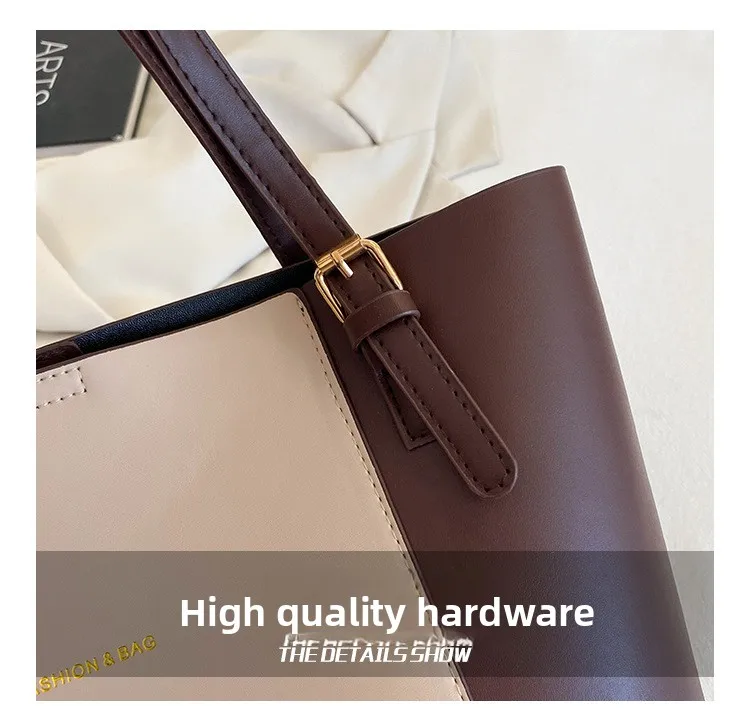 Minimalist Tote Bag with Detachable Inner Pouch Gold Hardware Large Capacity Shoulder Purse for Women Commuter Work Handbag