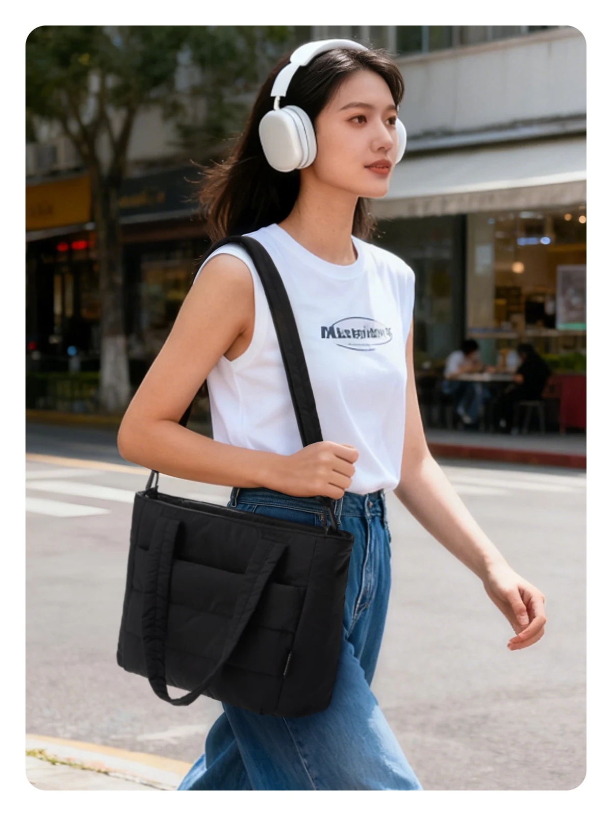 BAGSMART Women’s Tote Bag Padded Single Shoulder Bag Large Capacity Student College Crossbody Bag Casual Outdoor Handbag