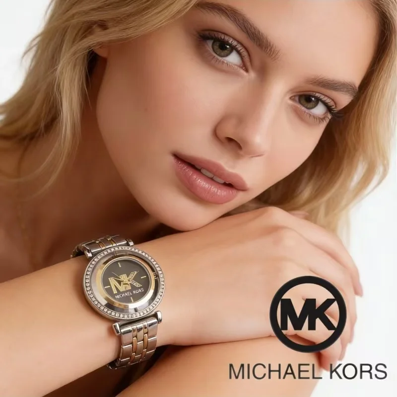 Michael Kors Women's Diamond Studded Watch Bag, Hollowed out Rotating MK Classic Watch Wallet, Exquisite Gift for Girlfriend