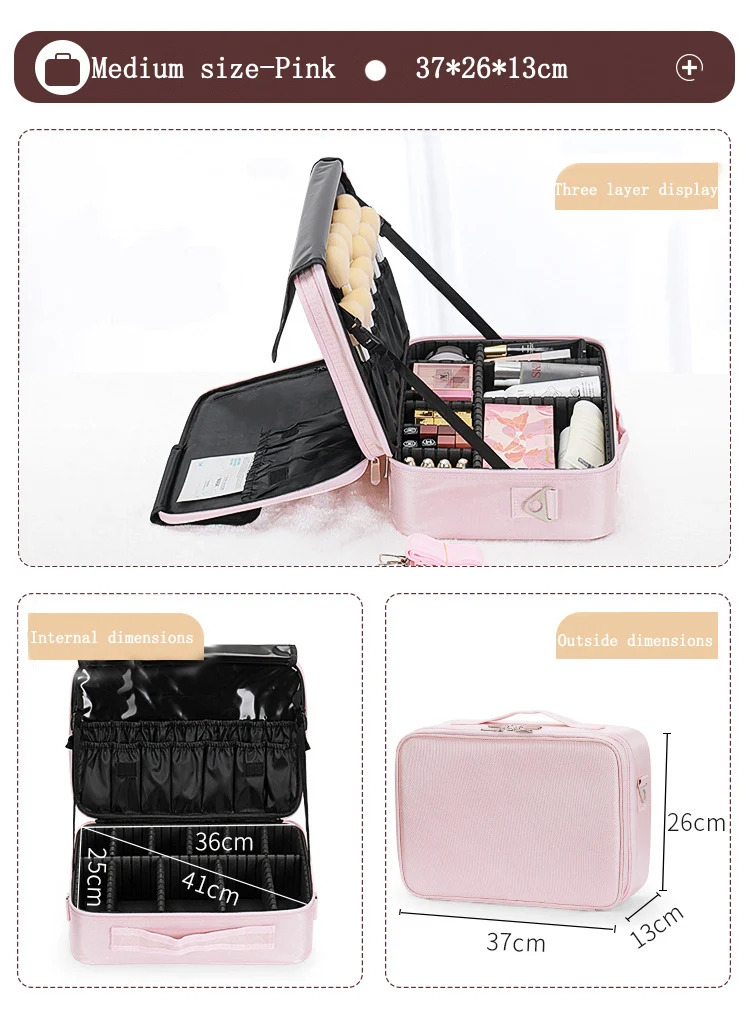 Large Capacity Makeup Case - 3 Sizes Cosmetic Organizer Brush Bag Barber Train Case for Makeup Artists Hair Cutter Sets