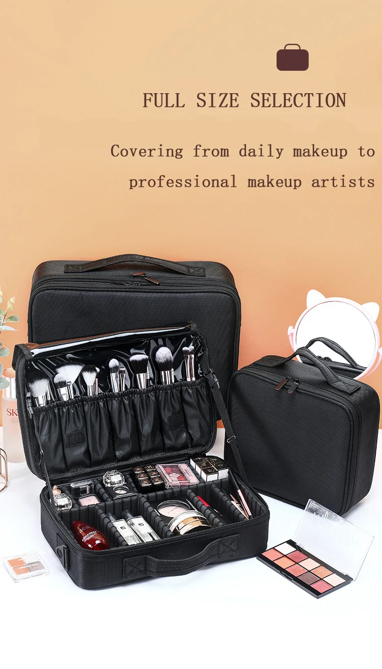 Large Capacity Makeup Case - 3 Sizes Cosmetic Organizer Brush Bag Barber Train Case for Makeup Artists Hair Cutter Sets