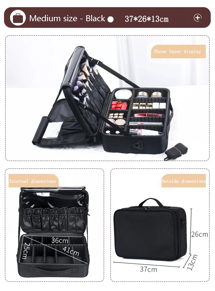 Large Capacity Makeup Case - 3 Sizes Cosmetic Organizer Brush Bag Barber Train Case for Makeup Artists Hair Cutter Sets
