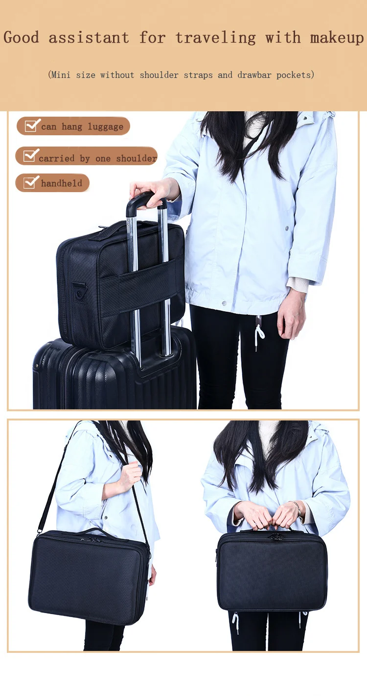 Large Capacity Makeup Case - 3 Sizes Cosmetic Organizer Brush Bag Barber Train Case for Makeup Artists Hair Cutter Sets