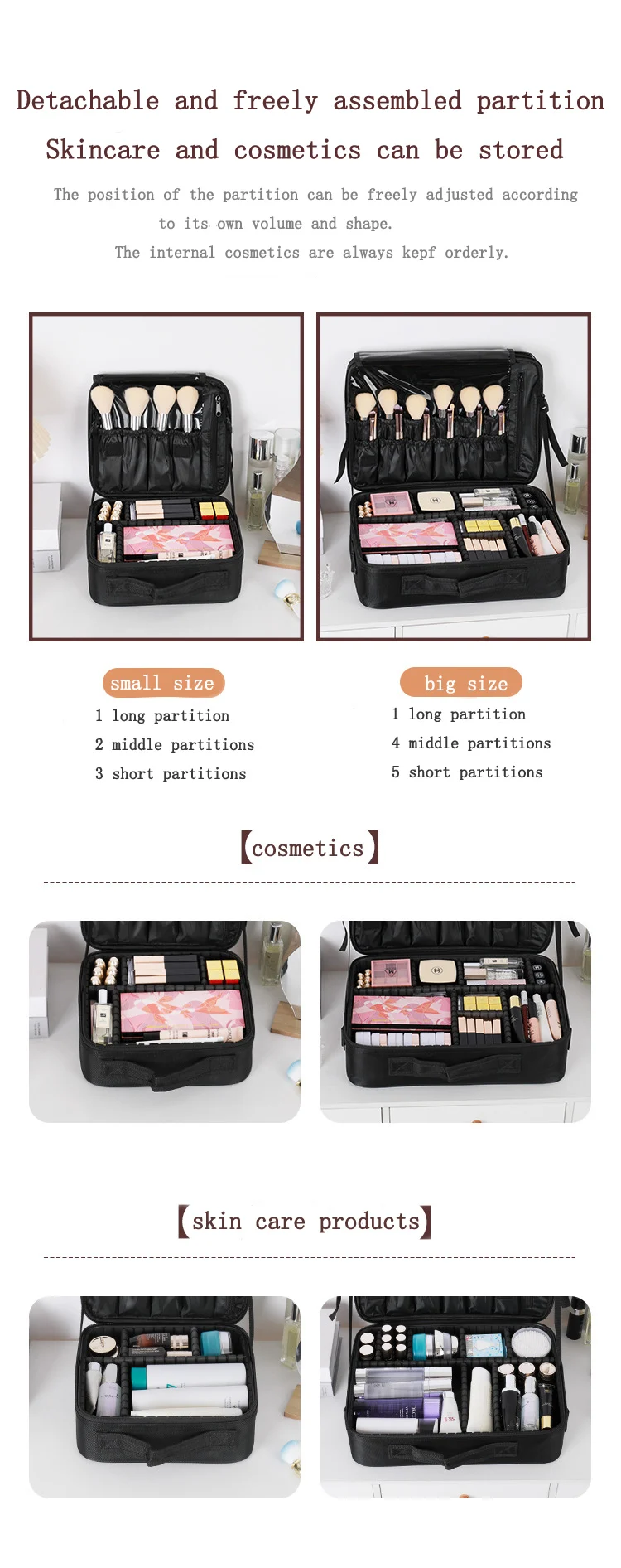 Large Capacity Makeup Case - 3 Sizes Cosmetic Organizer Brush Bag Barber Train Case for Makeup Artists Hair Cutter Sets