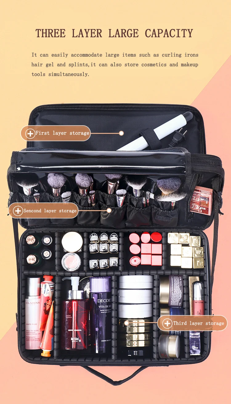 Large Capacity Makeup Case - 3 Sizes Cosmetic Organizer Brush Bag Barber Train Case for Makeup Artists Hair Cutter Sets