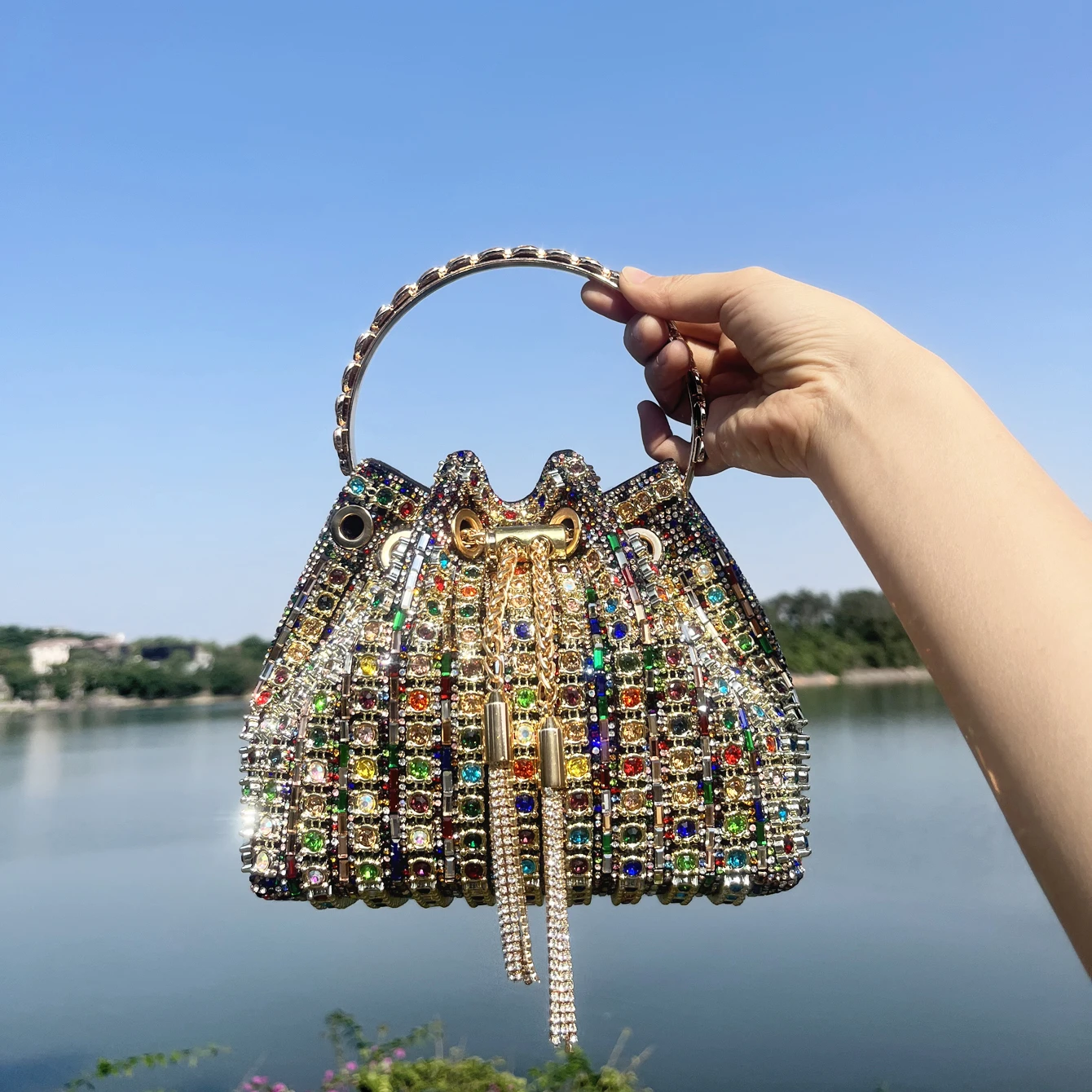 luxury Designer purses and handbags bags for women bucket clutch purse evening banquet bag Crystal rhinestone shoulder bag