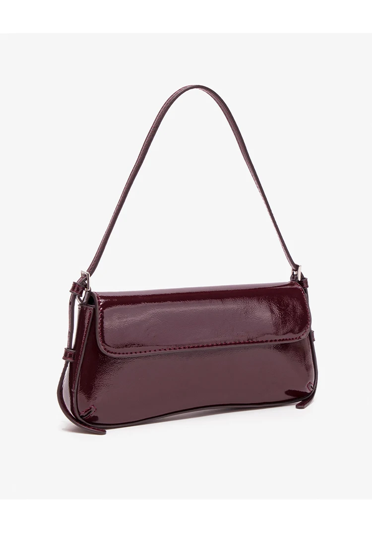 Fashion Ladies Shiny Crossbody Bag Stylish Elegant Shoulder Bag Wine Red Small Underarm Bag Versatile Solid Color Clutch Bag