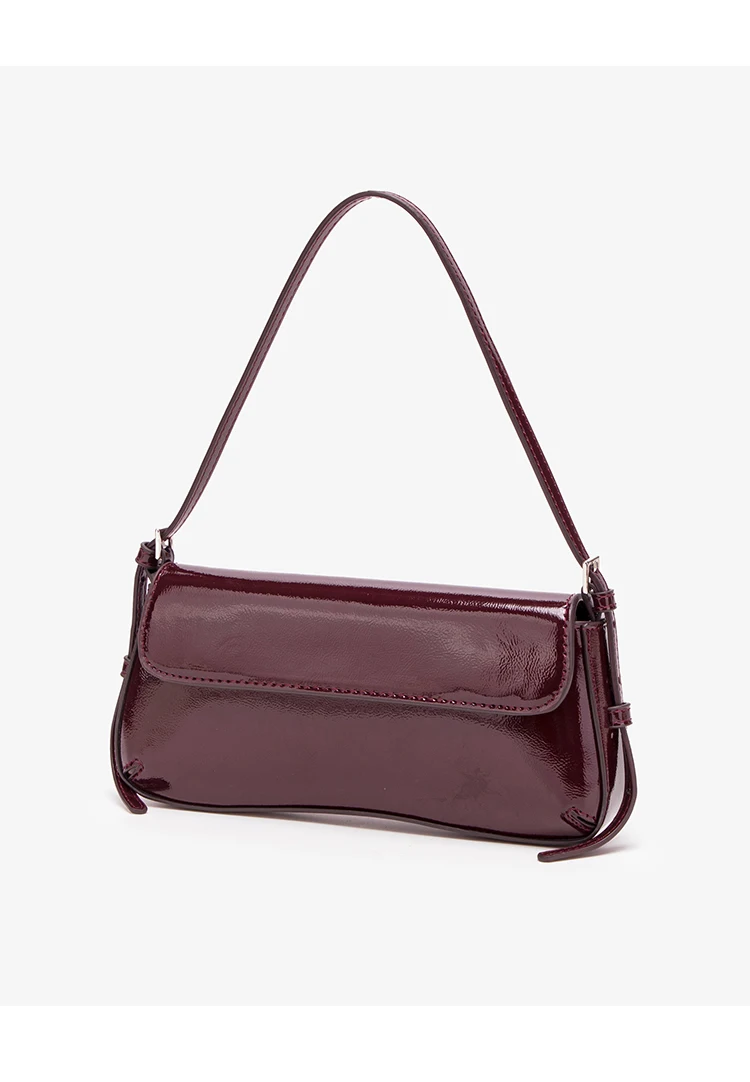 Fashion Ladies Shiny Crossbody Bag Stylish Elegant Shoulder Bag Wine Red Small Underarm Bag Versatile Solid Color Clutch Bag