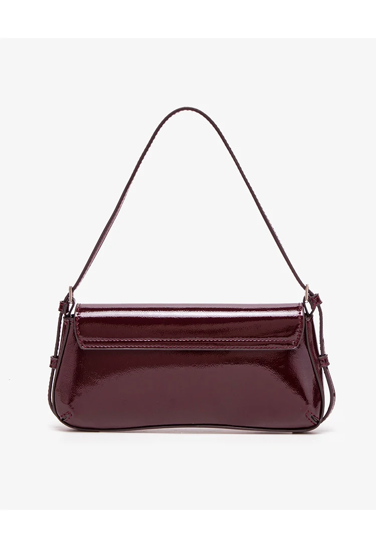 Fashion Ladies Shiny Crossbody Bag Stylish Elegant Shoulder Bag Wine Red Small Underarm Bag Versatile Solid Color Clutch Bag
