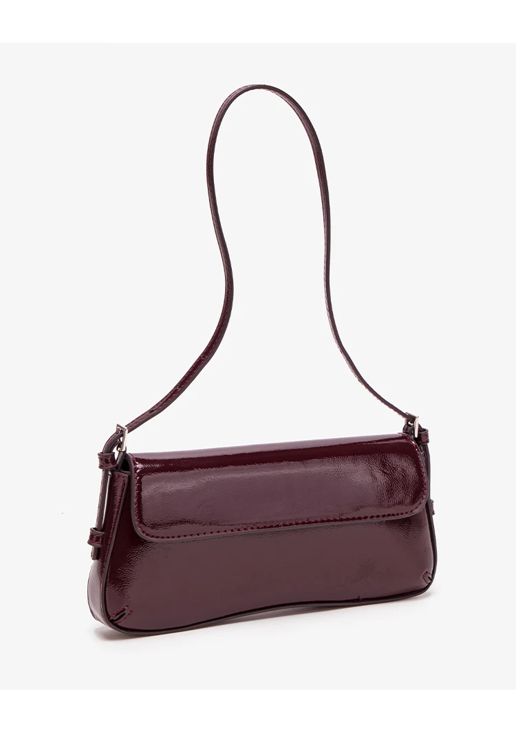 Fashion Ladies Shiny Crossbody Bag Stylish Elegant Shoulder Bag Wine Red Small Underarm Bag Versatile Solid Color Clutch Bag