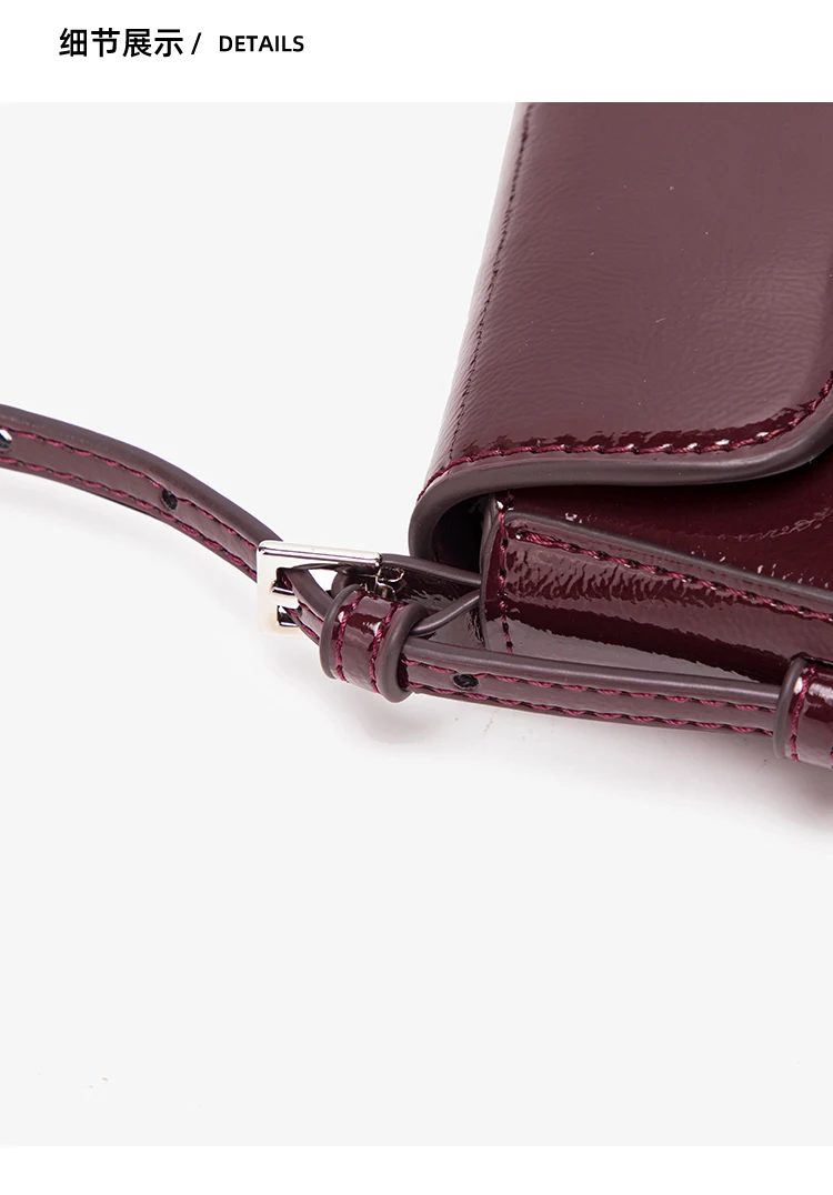 Fashion Ladies Shiny Crossbody Bag Stylish Elegant Shoulder Bag Wine Red Small Underarm Bag Versatile Solid Color Clutch Bag