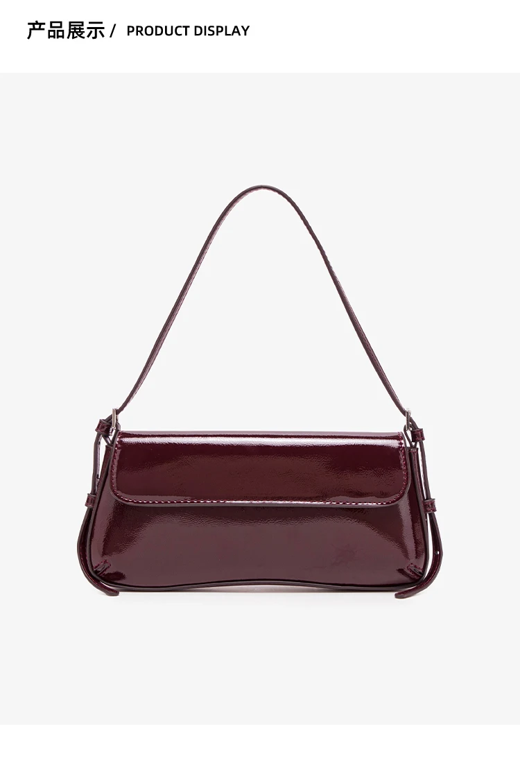 Fashion Ladies Shiny Crossbody Bag Stylish Elegant Shoulder Bag Wine Red Small Underarm Bag Versatile Solid Color Clutch Bag