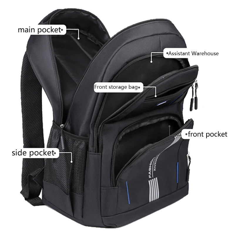 Fashion Minimalist Men’s Rucksack, Lightweight Nylon Backpack with Multiple Storage Slots for School & Weekend Trips