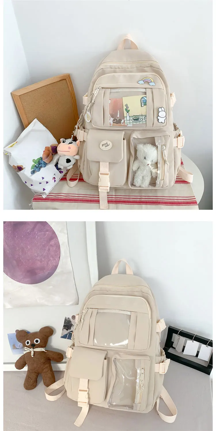 New Cute Nylon Backpack Suitable for Young Girls, Female Students, and Ladies, Multi-Pocket Student Backpack