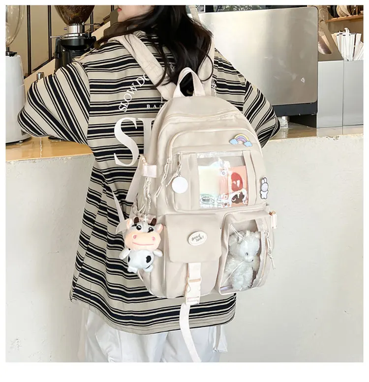 New Cute Nylon Backpack Suitable for Young Girls, Female Students, and Ladies, Multi-Pocket Student Backpack