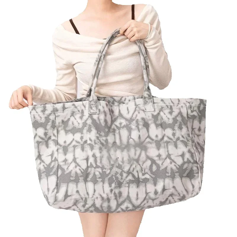 Vintage Abstract Tie Dye Print Canvas Large Tote Bag Women Casual Shopping Grocery Handbag For Travel Daily Use