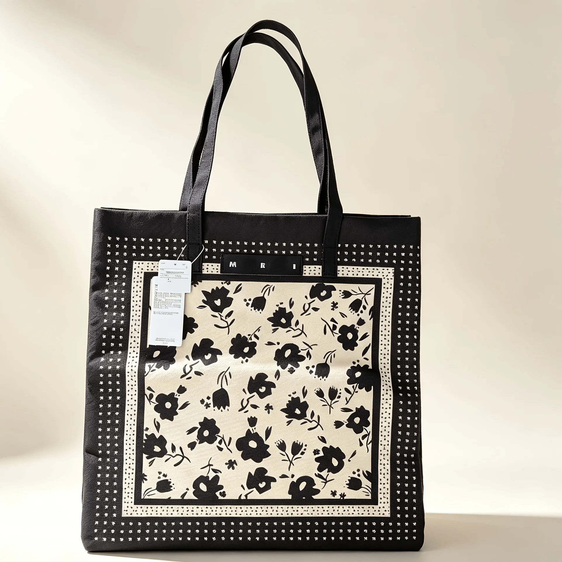 Women'S Large-Capacity Tote Bag, Floral Scarf Print Shoulder Strap, Black Ivory Casual Shoulder Bag, Suitable For Commuting, School, Daily Use, Outdoor Activities, Spring, Summer, And Autumn, Now On 30% Off Discount