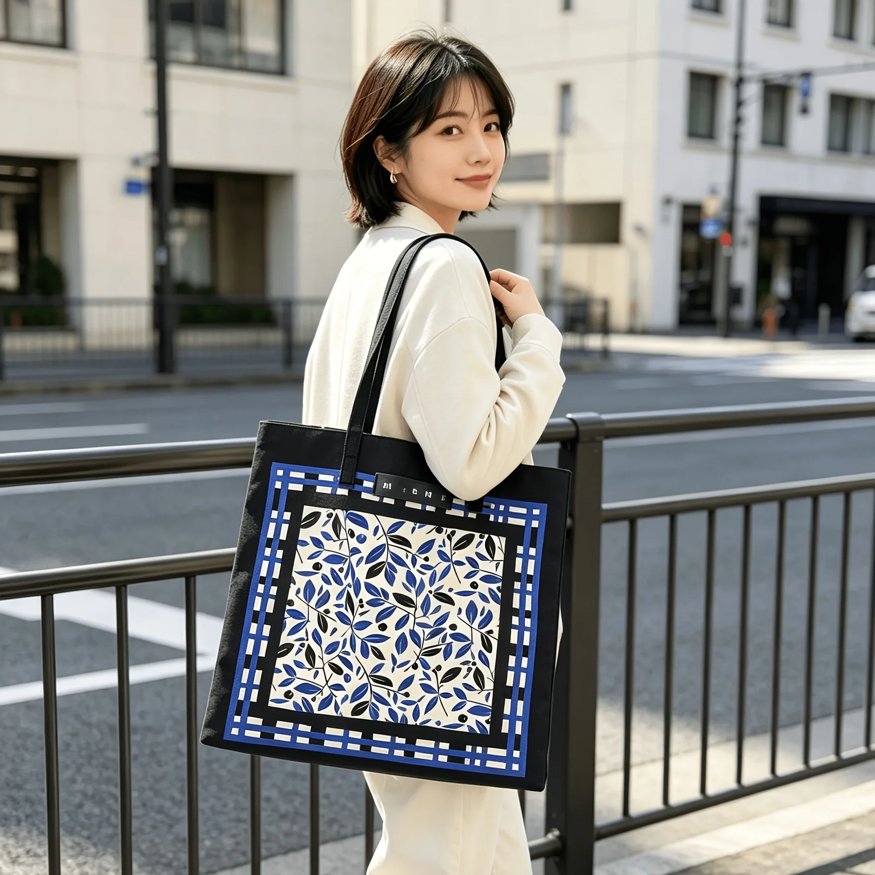 Women'S Large-Capacity Tote Bag, Floral Scarf Print Shoulder Strap, Black Ivory Casual Shoulder Bag, Suitable For Commuting, School, Daily Use, Outdoor Activities, Spring, Summer, And Autumn, Now On 30% Off Discount