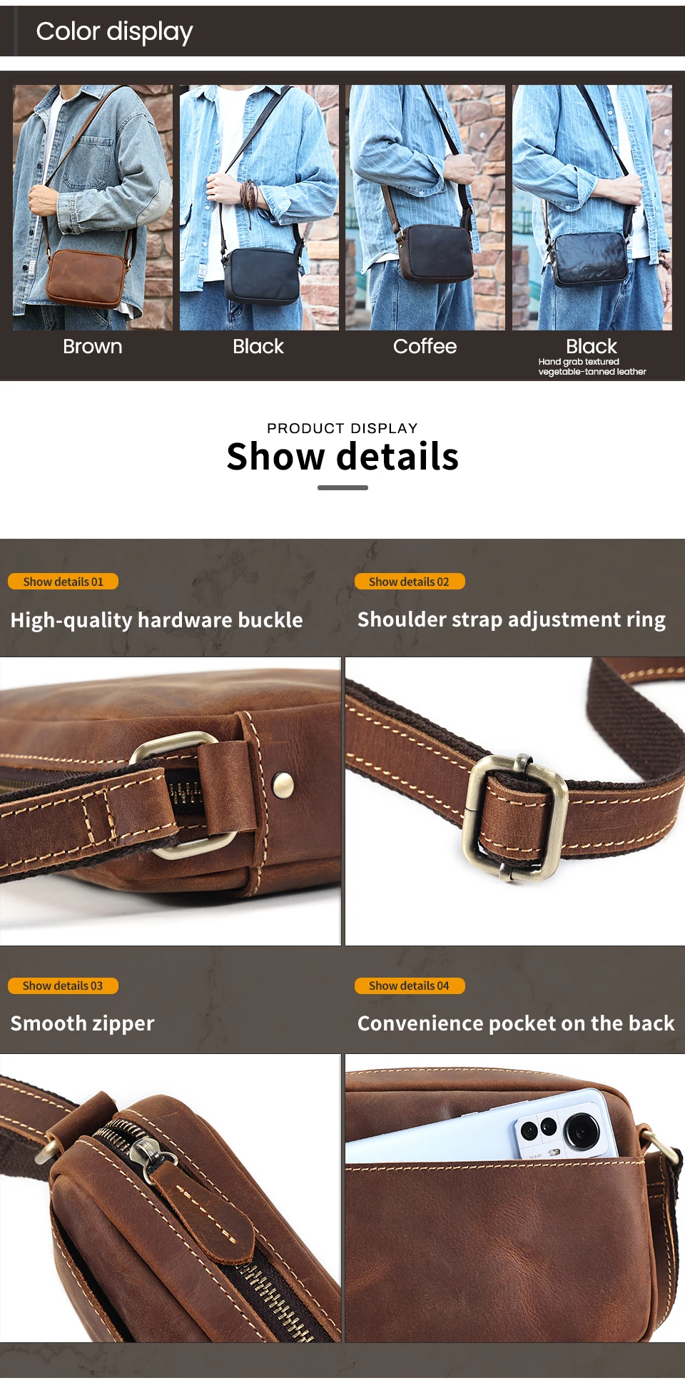 JOYIR Genuine Leather Mini Messenger Bag Travel Crossbody Bag for Women Men Cell Phone Purse Trave Satchel Shoulder Bags