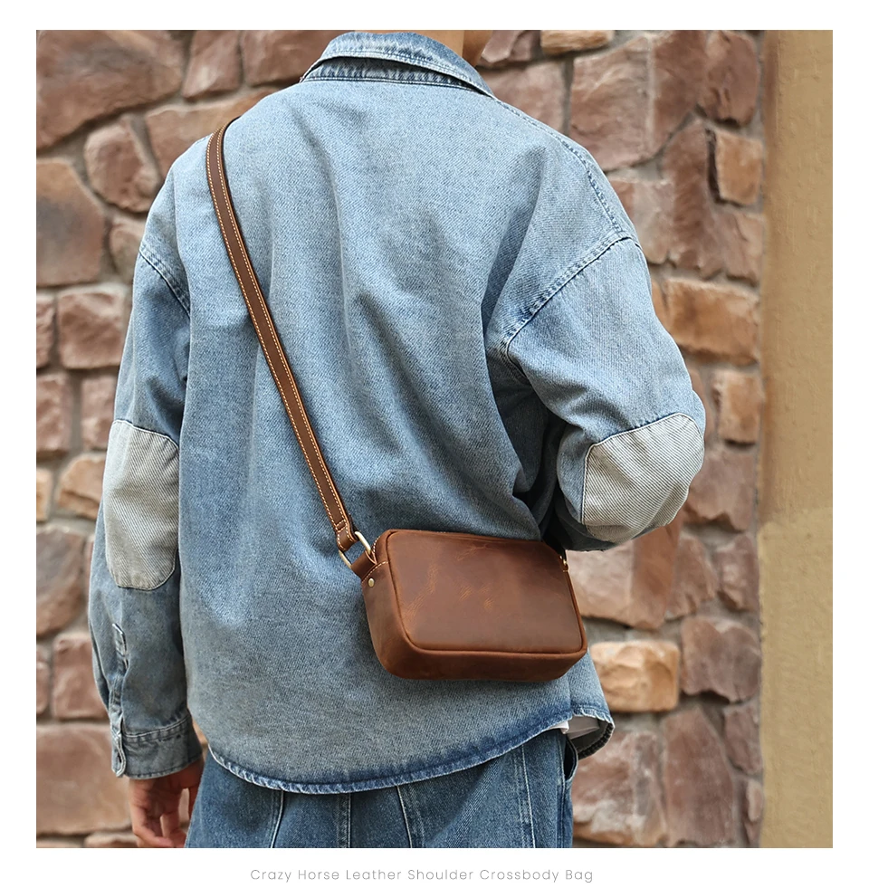 JOYIR Genuine Leather Mini Messenger Bag Travel Crossbody Bag for Women Men Cell Phone Purse Trave Satchel Shoulder Bags