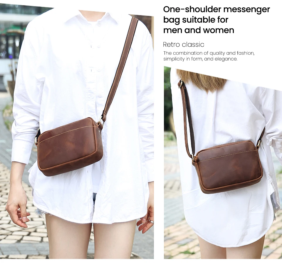 JOYIR Genuine Leather Mini Messenger Bag Travel Crossbody Bag for Women Men Cell Phone Purse Trave Satchel Shoulder Bags