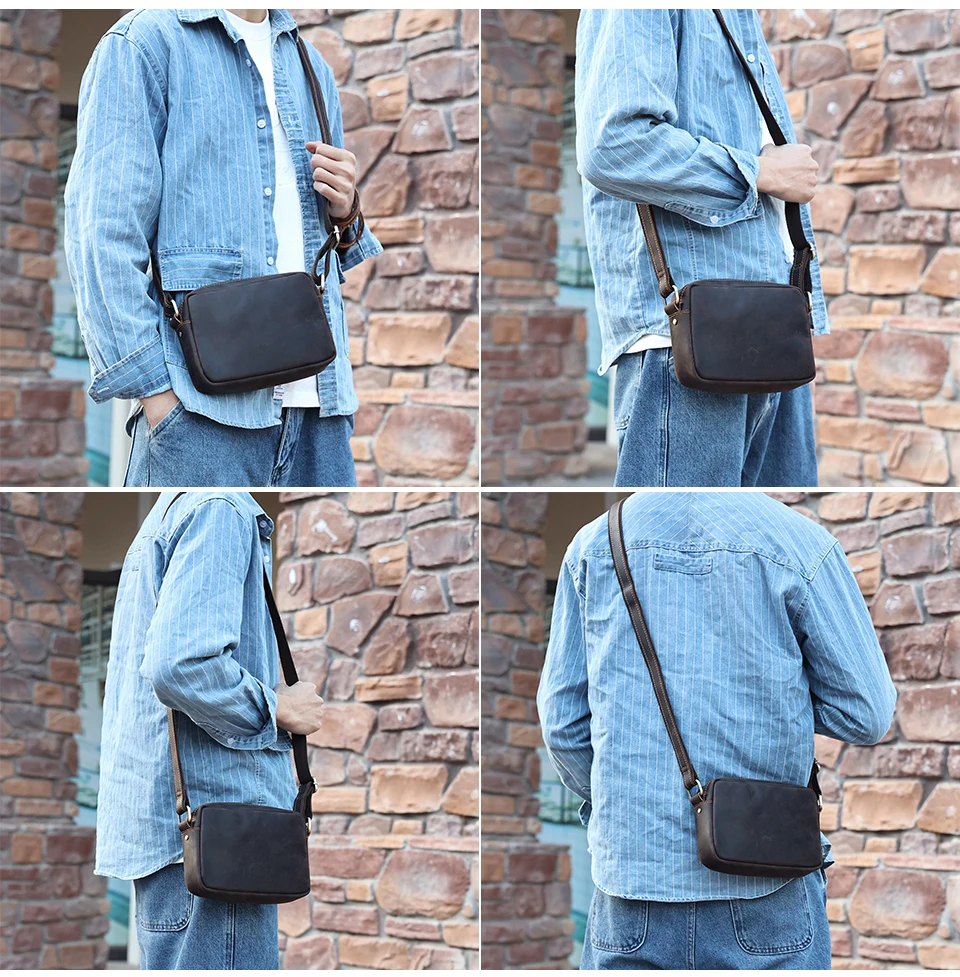 JOYIR Genuine Leather Mini Messenger Bag Travel Crossbody Bag for Women Men Cell Phone Purse Trave Satchel Shoulder Bags