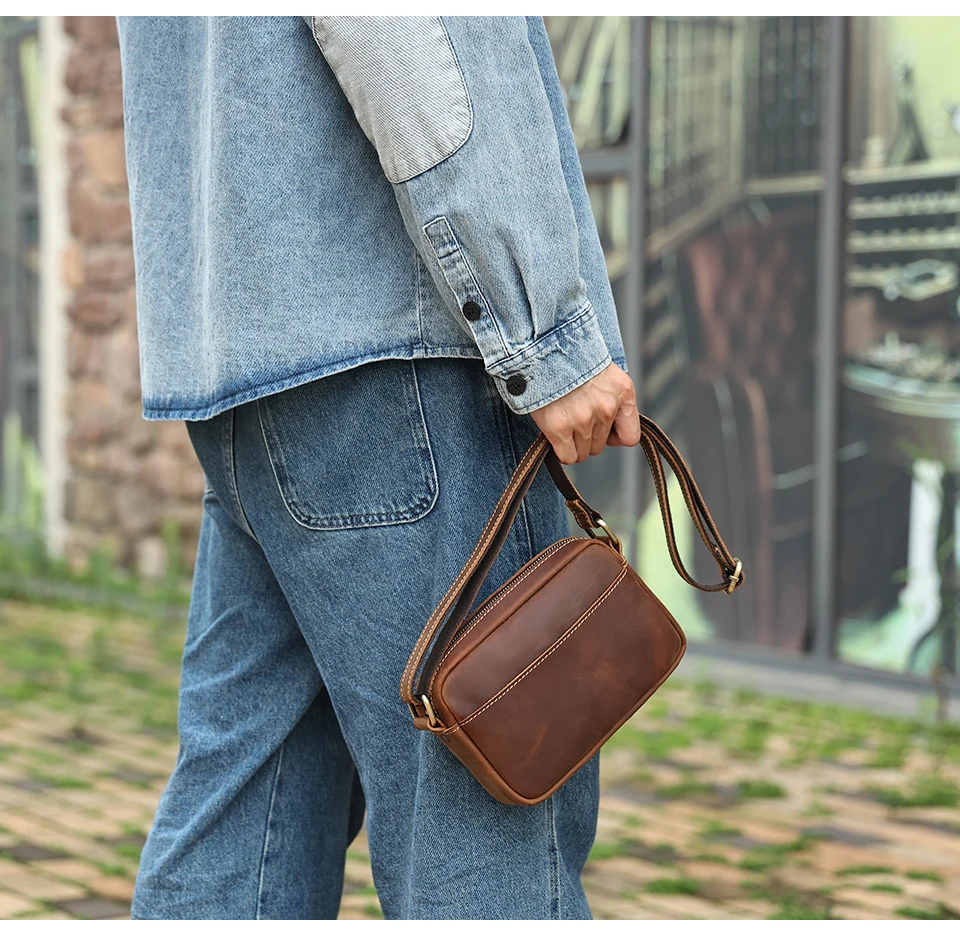 JOYIR Genuine Leather Mini Messenger Bag Travel Crossbody Bag for Women Men Cell Phone Purse Trave Satchel Shoulder Bags