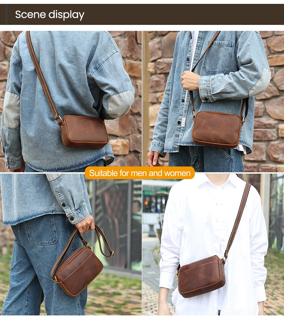 JOYIR Genuine Leather Mini Messenger Bag Travel Crossbody Bag for Women Men Cell Phone Purse Trave Satchel Shoulder Bags