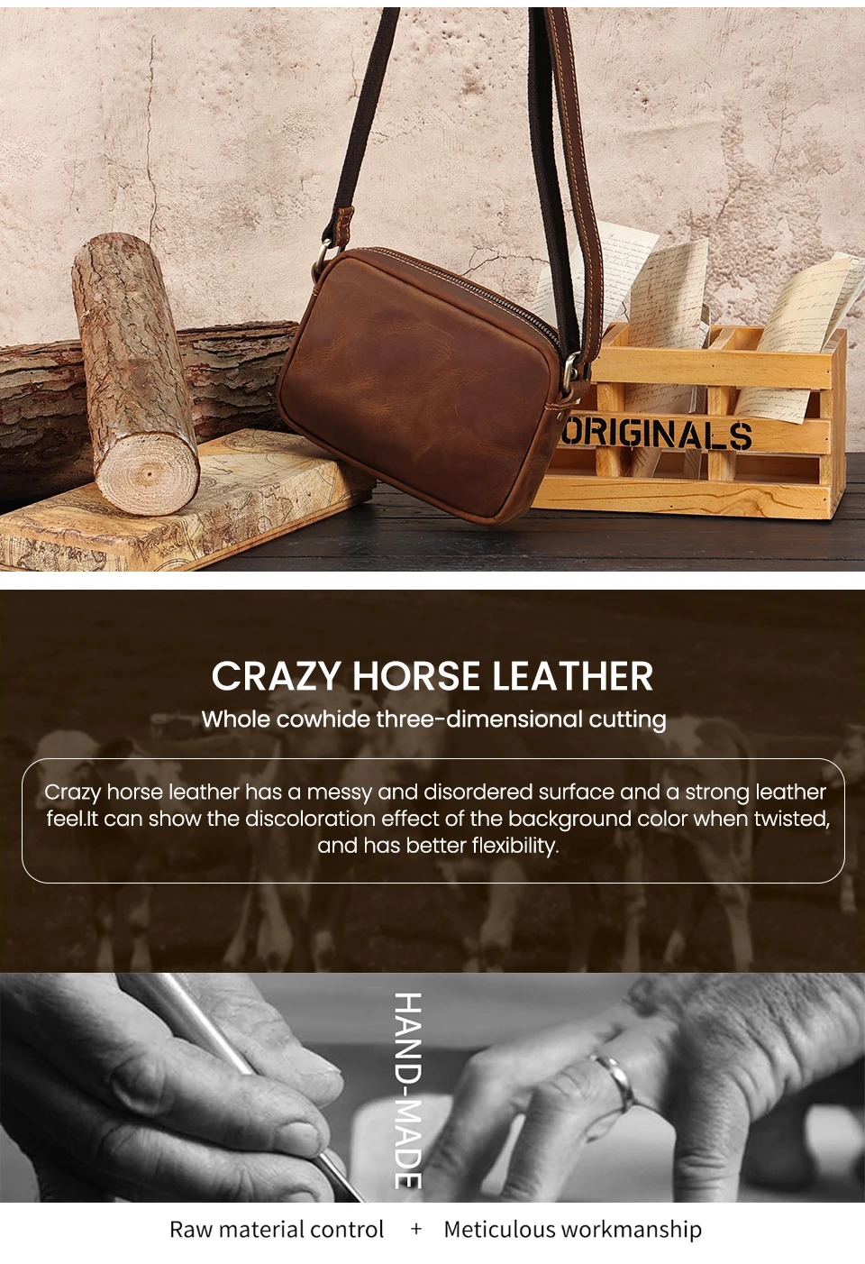 JOYIR Genuine Leather Mini Messenger Bag Travel Crossbody Bag for Women Men Cell Phone Purse Trave Satchel Shoulder Bags