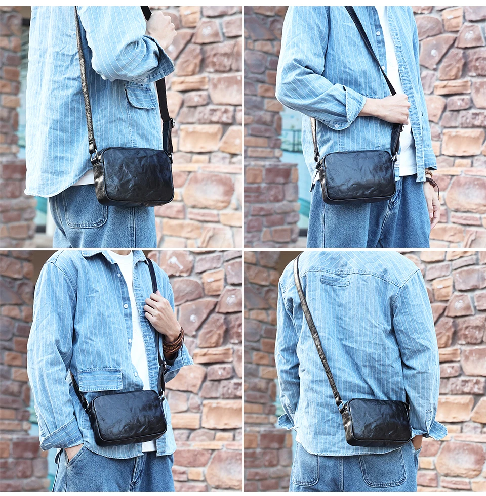 JOYIR Genuine Leather Mini Messenger Bag Travel Crossbody Bag for Women Men Cell Phone Purse Trave Satchel Shoulder Bags
