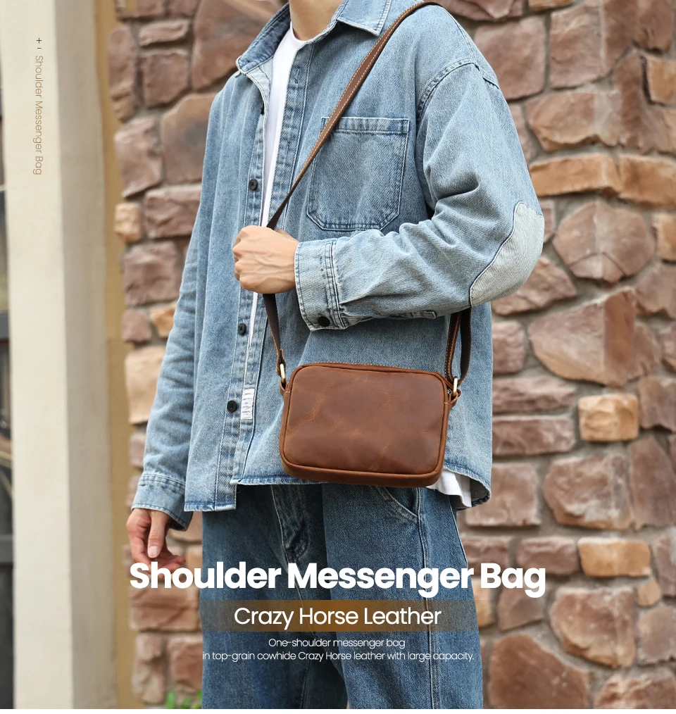 JOYIR Genuine Leather Mini Messenger Bag Travel Crossbody Bag for Women Men Cell Phone Purse Trave Satchel Shoulder Bags