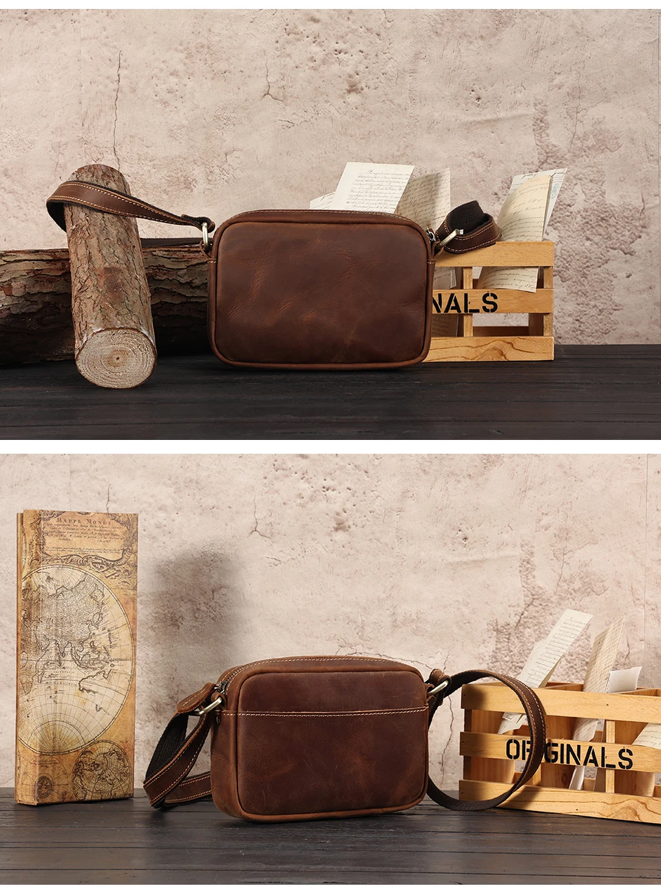 JOYIR Genuine Leather Mini Messenger Bag Travel Crossbody Bag for Women Men Cell Phone Purse Trave Satchel Shoulder Bags