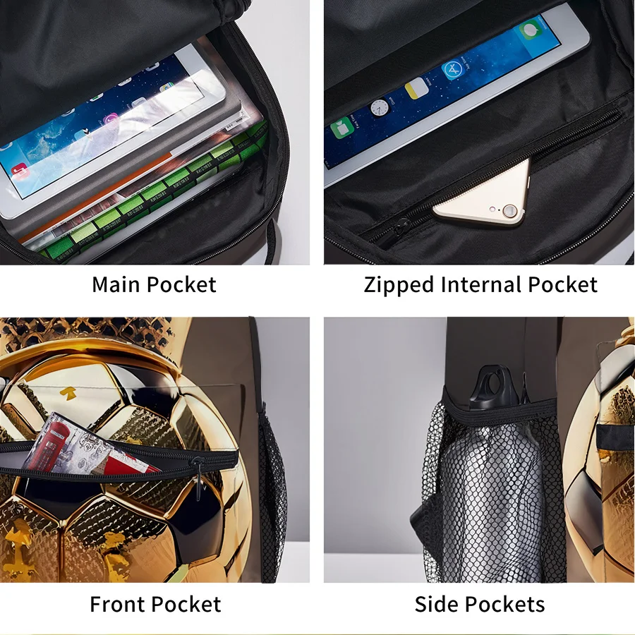 Large Capacity Football Full Width Printing Backpacks for Boy and Girls Best Gifts 2D Flat Cartoon School Bag for Children