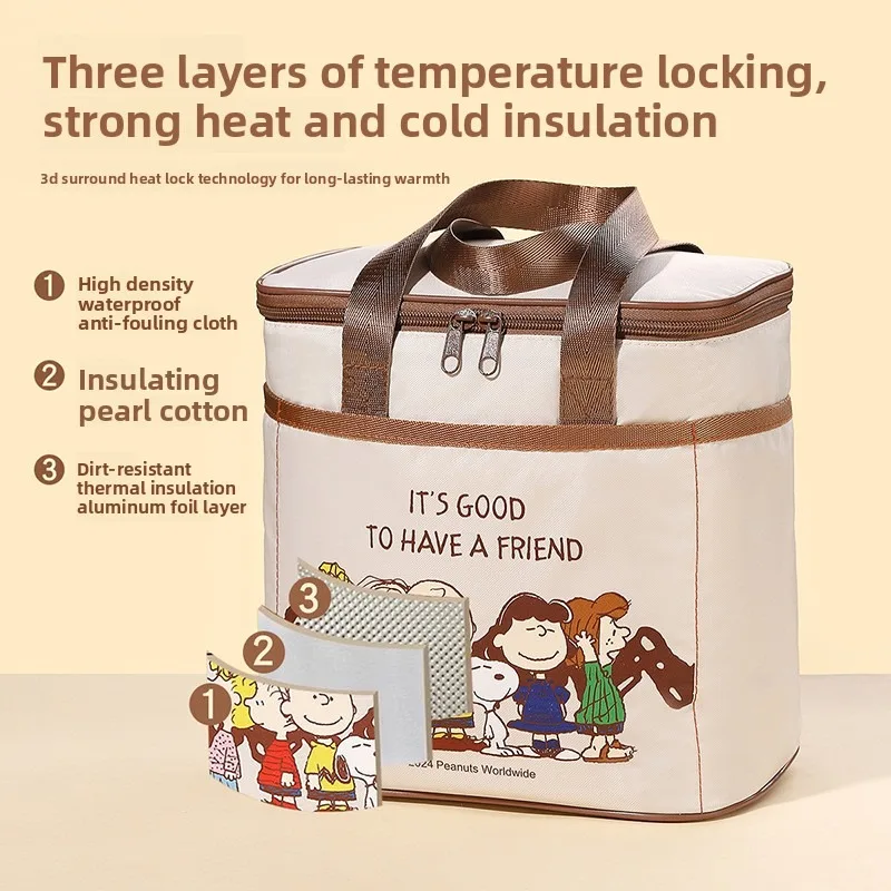Snoopy Bento Lunch Bag, Insulated Tote with Thickened Foil, Perfect for Office Workers Bringing Lunch, Students, or Camping