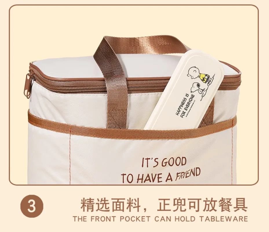 Snoopy Bento Lunch Bag, Insulated Tote with Thickened Foil, Perfect for Office Workers Bringing Lunch, Students, or Camping