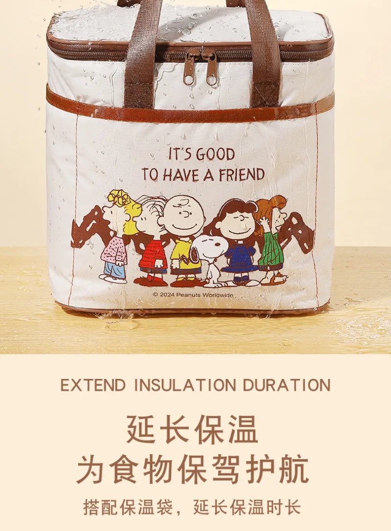 Snoopy Bento Lunch Bag, Insulated Tote with Thickened Foil, Perfect for Office Workers Bringing Lunch, Students, or Camping