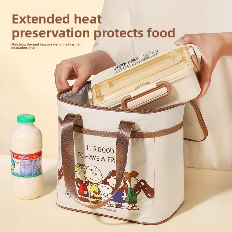 Snoopy Bento Lunch Bag, Insulated Tote with Thickened Foil, Perfect for Office Workers Bringing Lunch, Students, or Camping