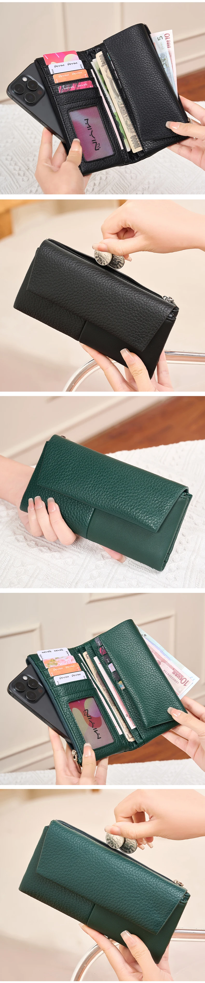 Stylish Women's Wallet Soft PU Leather Long Magnetic Clasp Wallet RFID Multi-Functional Clutch Double Zipper Tri-Fold Coin Purse