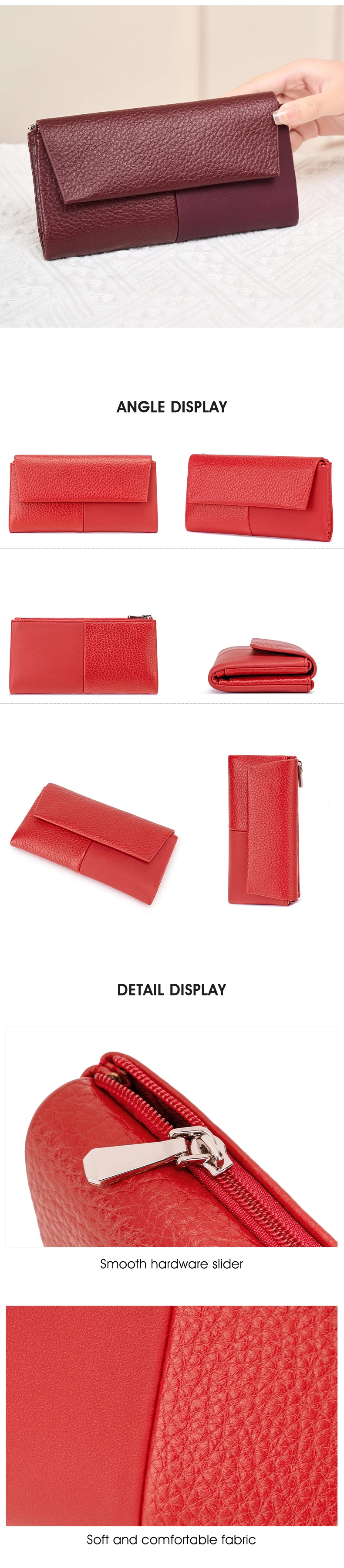 Stylish Women's Wallet Soft PU Leather Long Magnetic Clasp Wallet RFID Multi-Functional Clutch Double Zipper Tri-Fold Coin Purse
