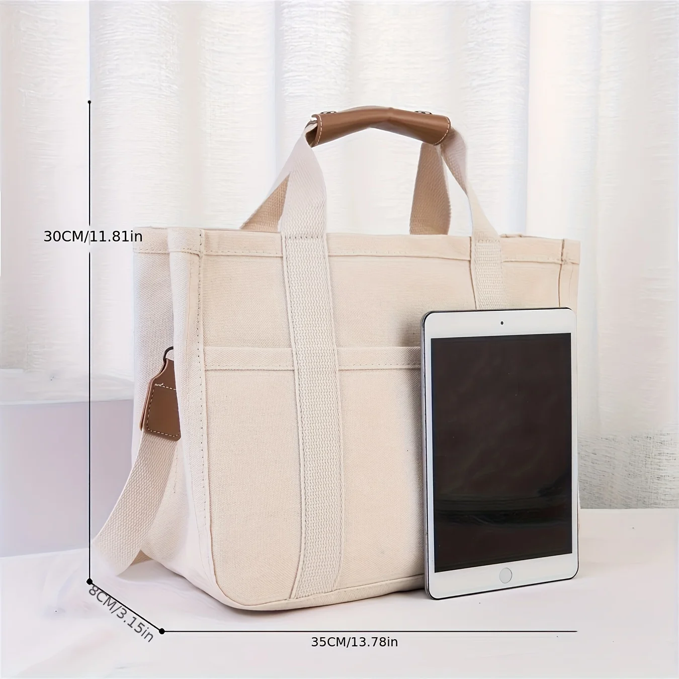 Large Capacity Multi-Pocket Shoulder Bag with Compartments, Multifunctional Tote Bag Design, Sturdy Handle, Beige