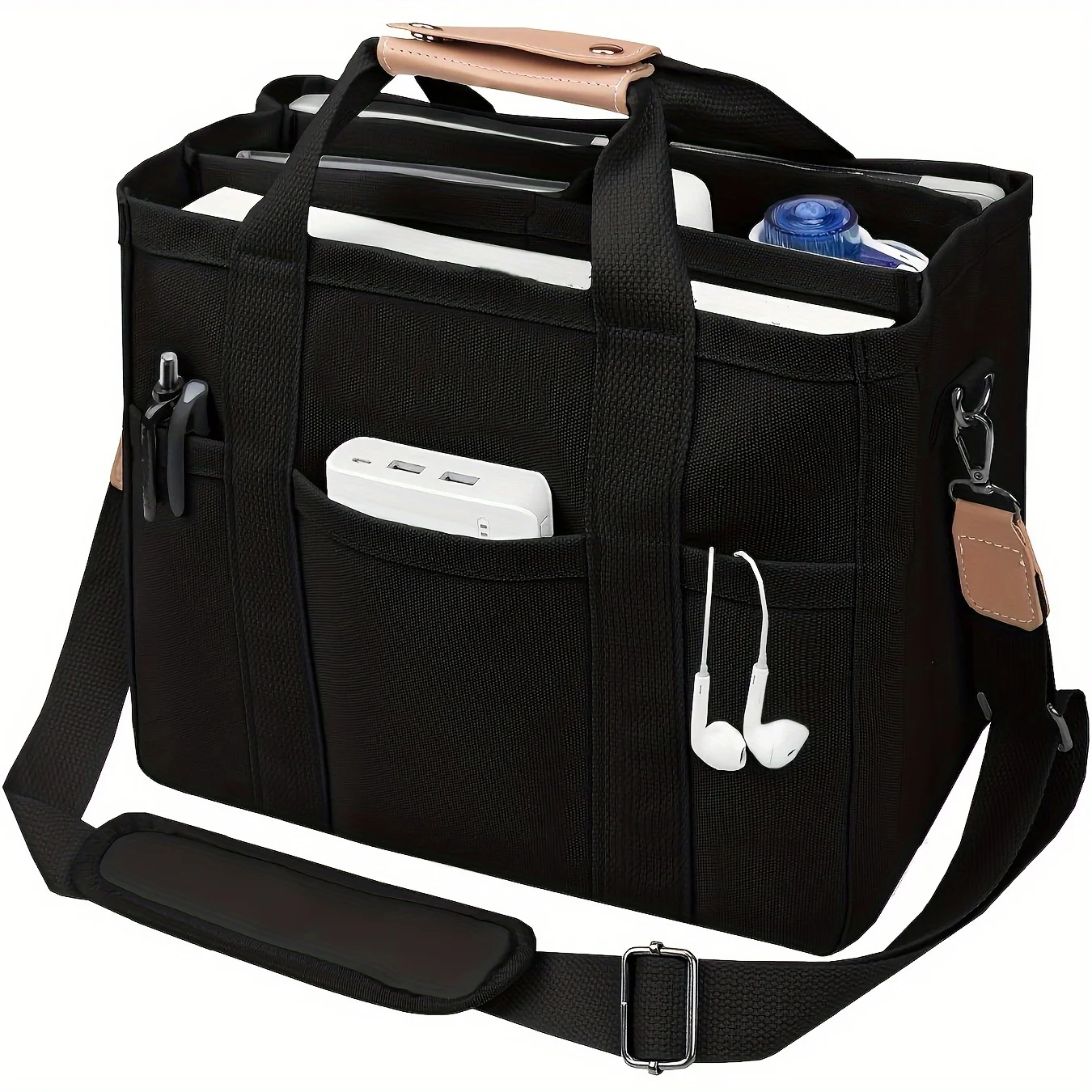 Large Capacity Multi-Pocket Shoulder Bag with Compartments, Multifunctional Tote Bag Design, Sturdy Handle, Beige