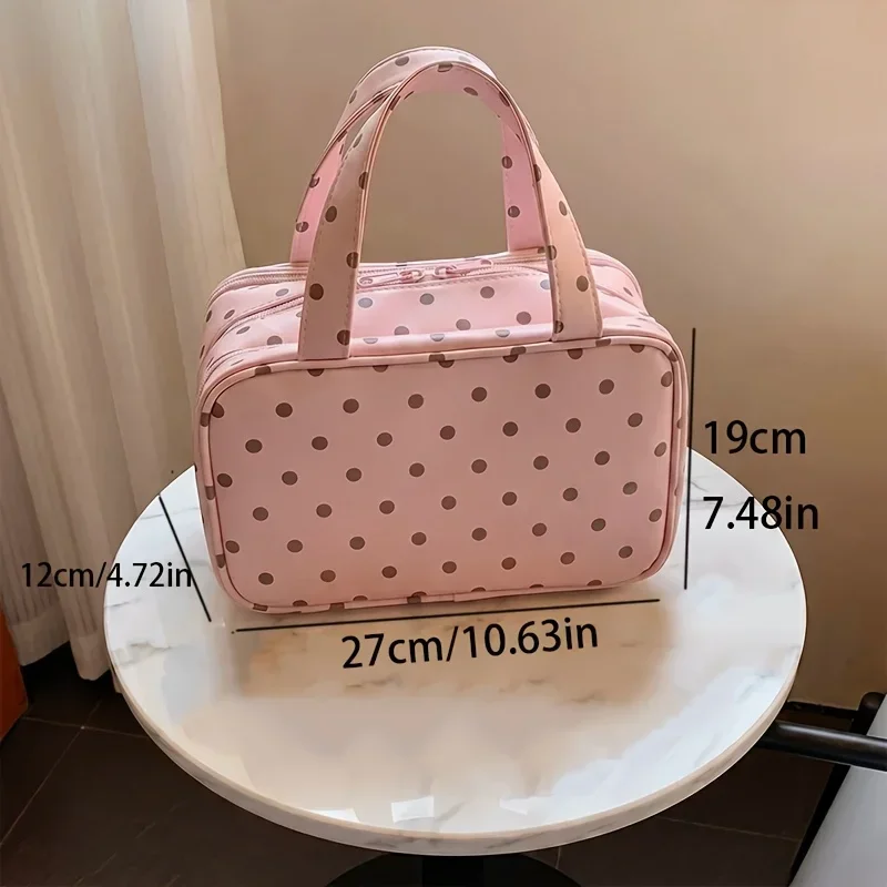 New Handheld Makeup Bag for Women Polka Dot Large Capacity 3-Layer Partition Travel Toiletry Organizer for Skincare Cosmetic Bag
