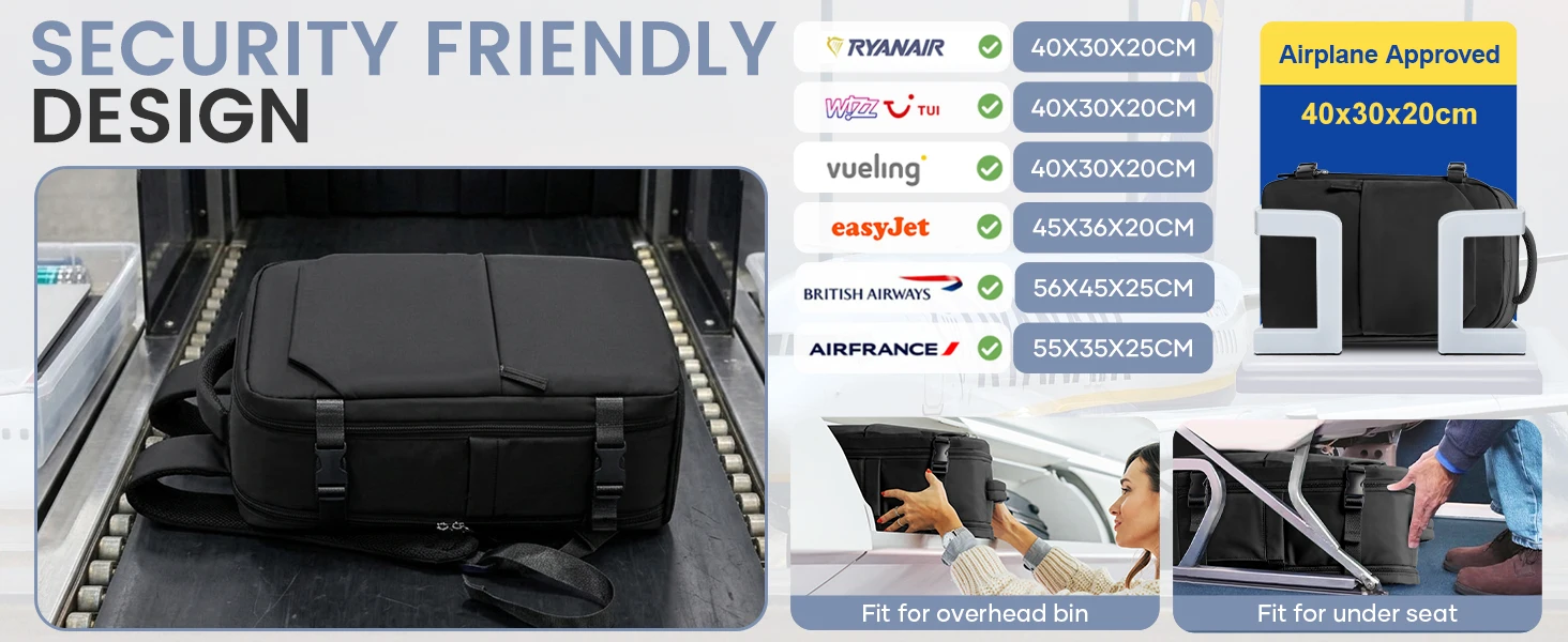 Backpack 40x30x20 Travel Backpack Cabin Airplane for Ryanair Hand Luggage for Vueling 24L Laptop Travel Bag Men's Work Backpack