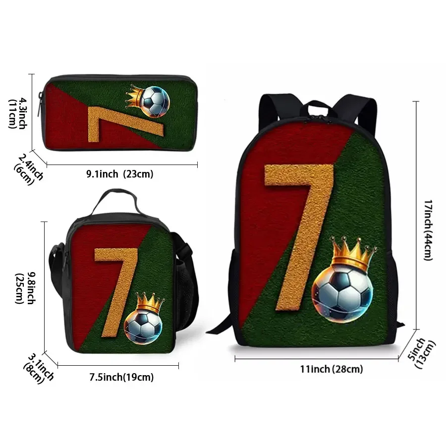 Football Print Three Piece Backpacks Set for Boy and Girls Best Gifts 2D Flat Cartoon School Bag for Children