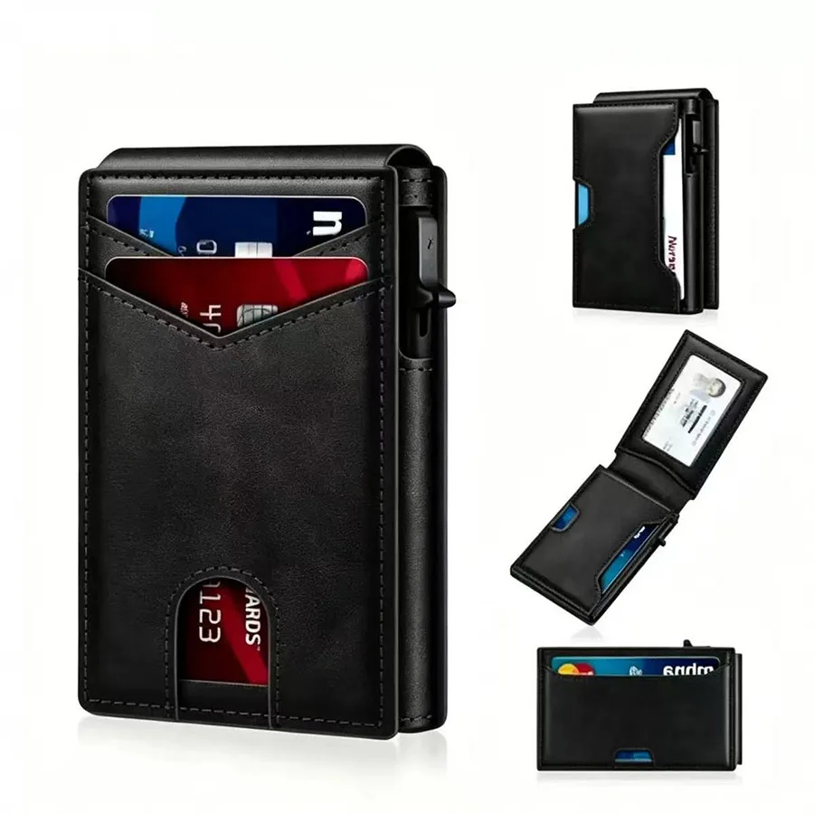 Men Carbon Fiber RFID Blocking Pop Up Wallet, Slim Minimalist Credit Card Holder Multi Slots Portable Business Card Purse