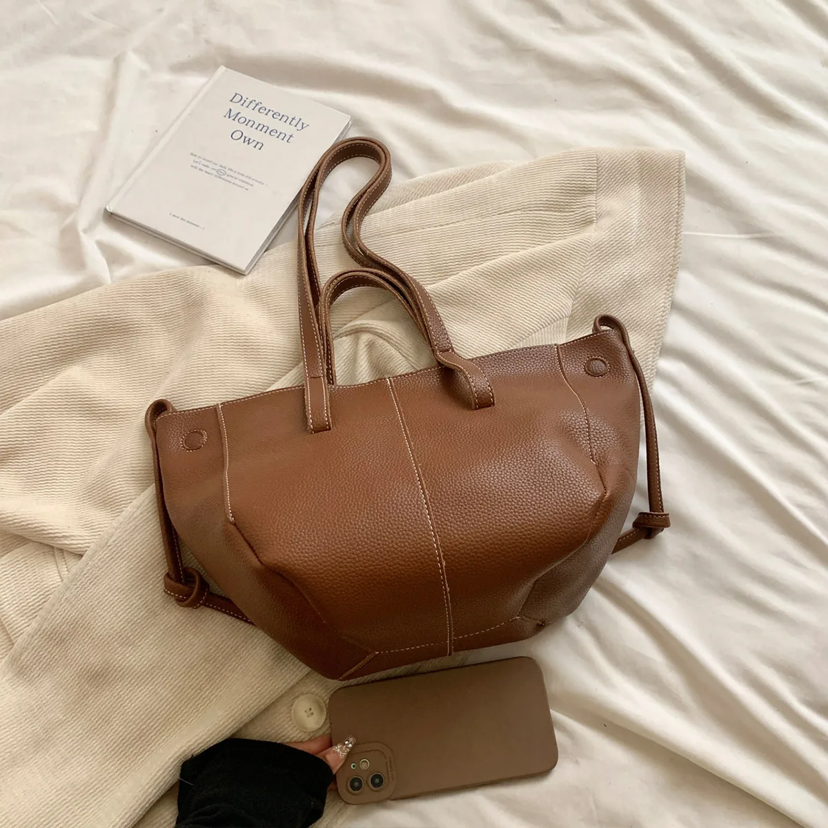 Women Leather Large Capacity Tote Bag Luxury Waterproof Handbag Commuting Shopping Travel Shoulder Backpack Fashion Bag