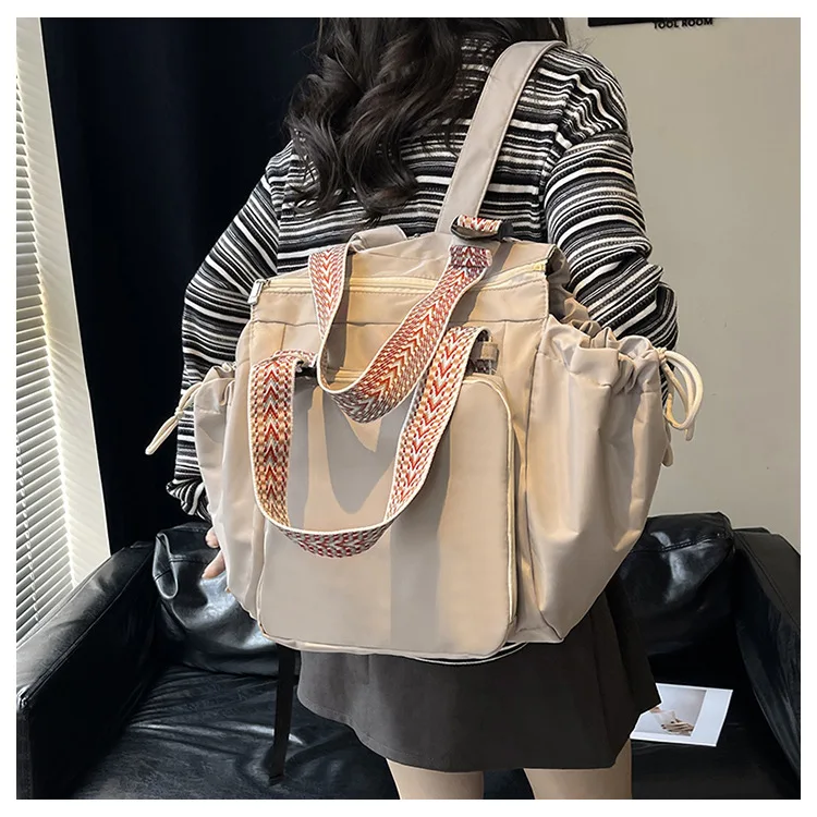 Waterproof Wear-resistant Tote Backpack, Cinch Side Pockets Partition Storage Outdoor Bag