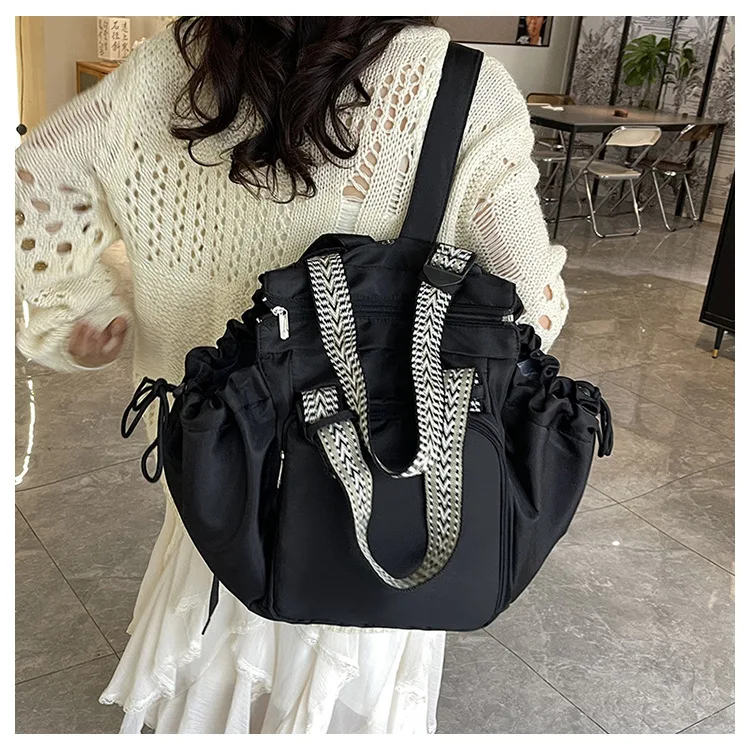 Waterproof Wear-resistant Tote Backpack, Cinch Side Pockets Partition Storage Outdoor Bag